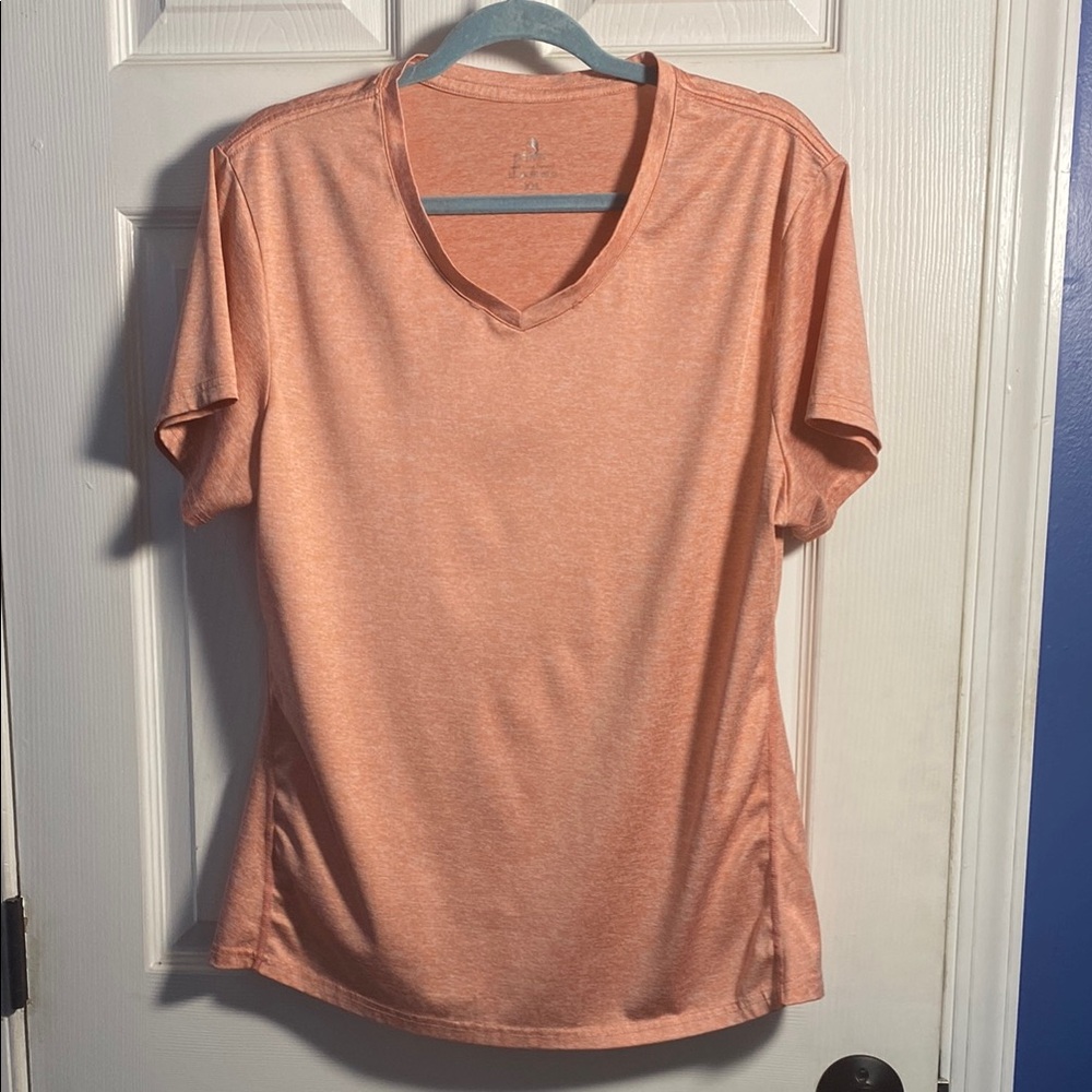 Icy Zone Women’s V Neck Heather Orange Peach Short Sleeve Shirt